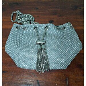 Women's Silver Rhinestone Studded Evening Bucket Holiday Handbag Purse Bling New
